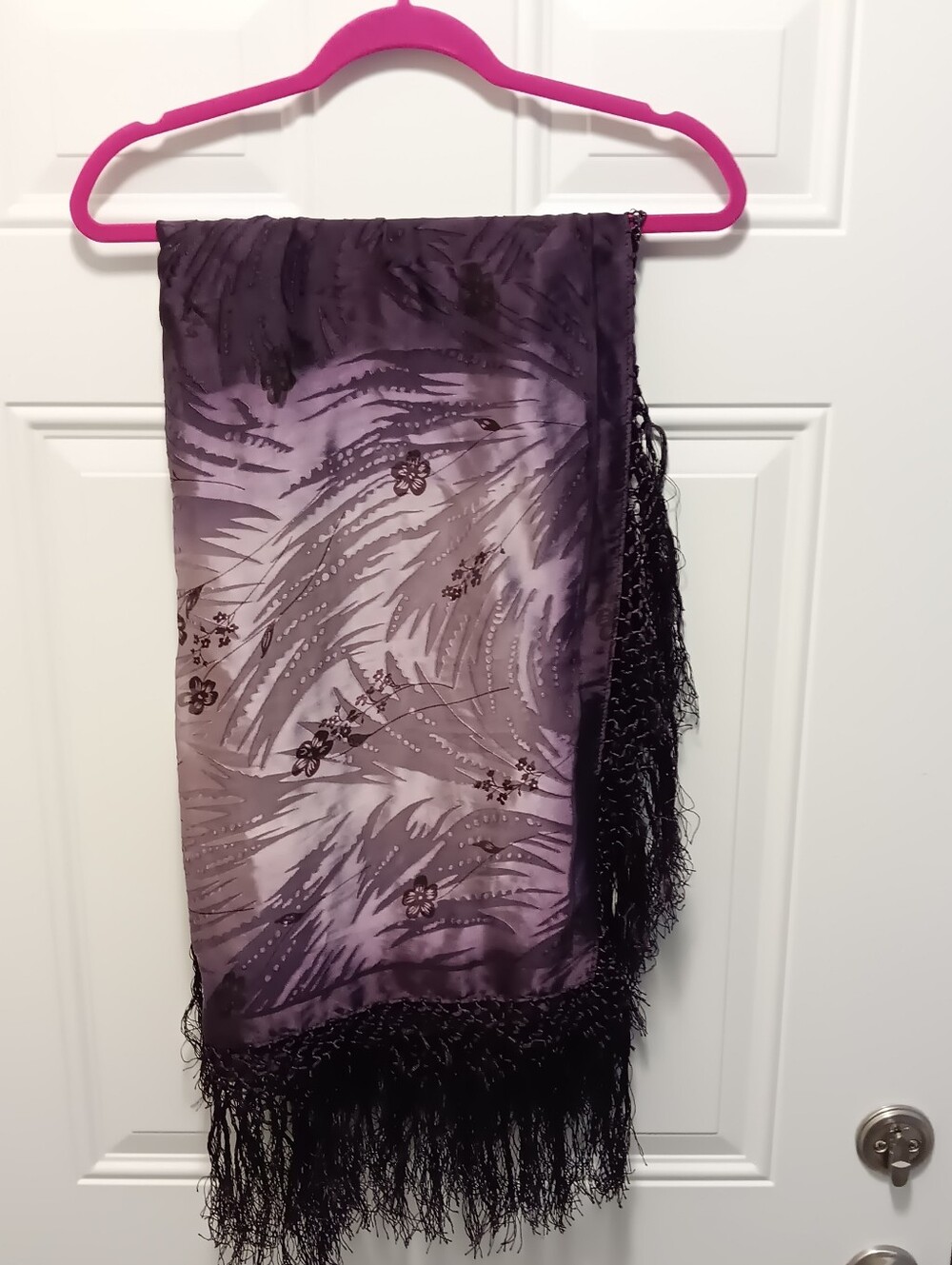 Vntg Chico's| Purple Rayon Silk Blend Burnout Fringe 42x42" Scarf Wrap Occasion
